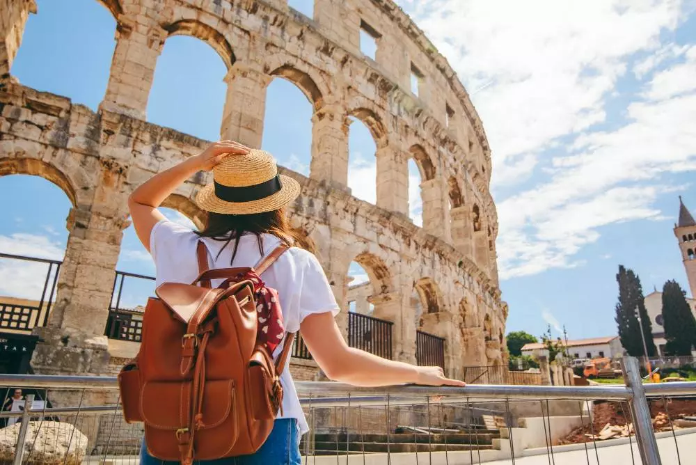 woman looking coliseum pula croatia summer vacation famous landmark