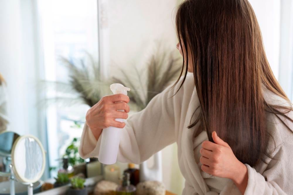 medium shot woman hair slugging night routine
