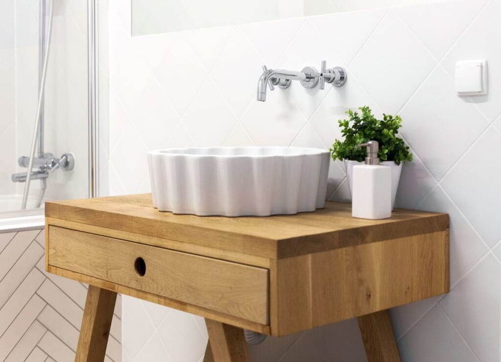 neat modern bathroom sink decorated with vase captured white bathroom